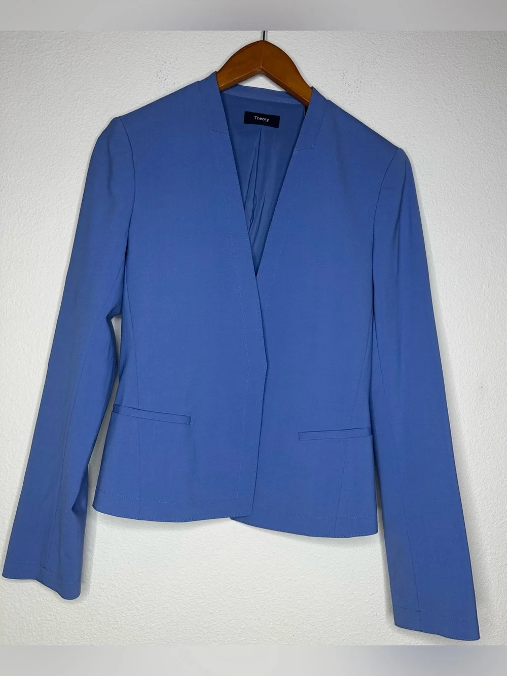 Theory Blue Stretch Virgin Wool Suit Jacket 6 Pants 4 Career Office Matching Set
